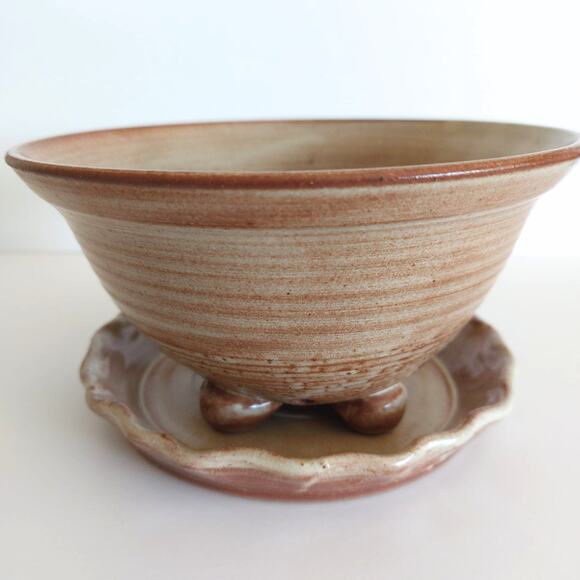 Handmade Ceramic Berry Bowl Drains with Saucer Signed by Artist Cottagecore - Picture 11 of 11